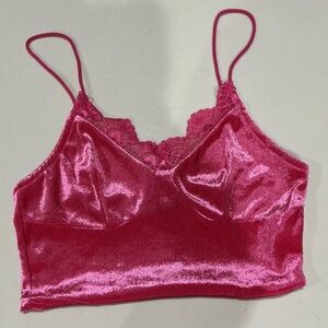 SHEIN Velvet Lace Trim Bandeau - Fuchsia